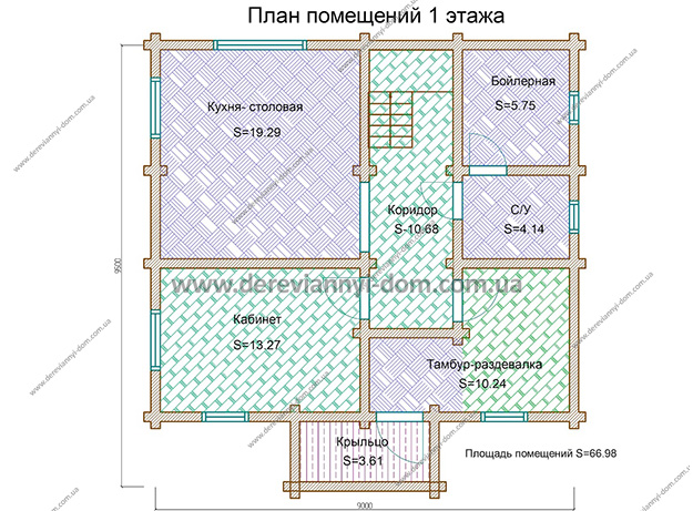 Планировка дома из дерева  S=127,29 м²
