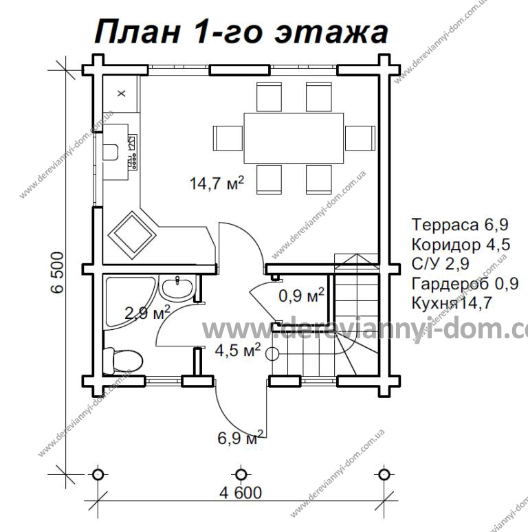 Проект дома со сруба  S=55 м²